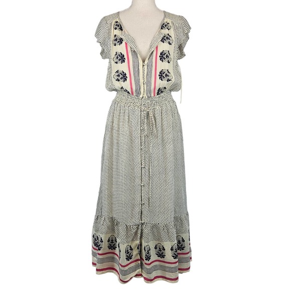 Lucky Brand Dresses & Skirts - Lucky Brand Floral Polka Dot Midi Dress Blue White Button Front M